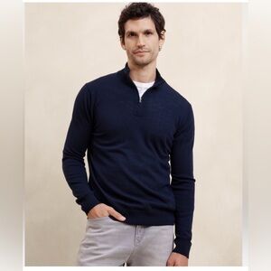Banana Republic 1/4 zip 100% Merino Wool Long Sleeve Navy Preppy Sweater 2024 L
